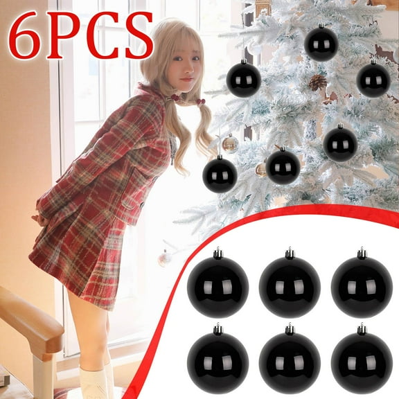 Roiihwy Set Of 6 Black Christmas Baubles For Tree And Holiday Decor, A