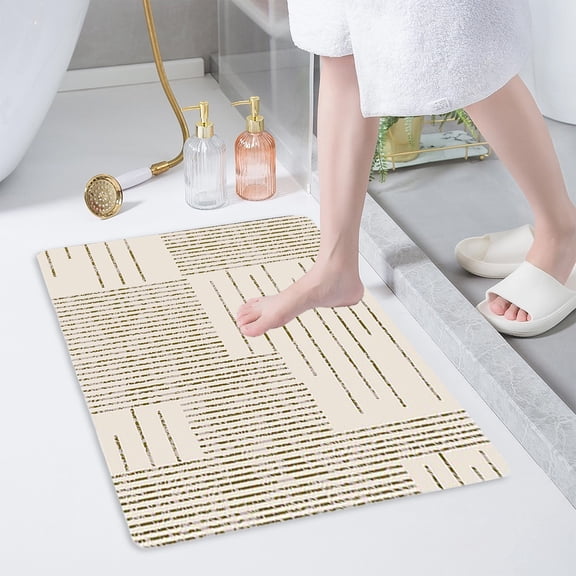 Roiihwy Simple Lines Pattern Bathroom Rugs Non Slip Washable, Thin Bath Mat with Dry for Drain, Deck, Pool, Outdoor Indoor