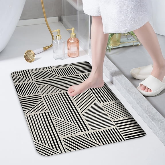 Roiihwy Simple Lines Pattern Bathroom Rugs Non Slip Washable, Thin Bath Mat with Dry for Drain, Deck, Pool, Outdoor Indoor