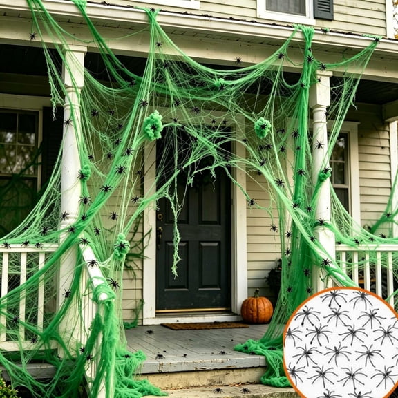 Roiihwy Stretchable Bug Net Fabric With Plastic Critters For Halloween Yard And Party Decor, Green