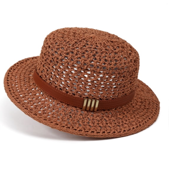 Roiihwy Summer Sun Beach Hats for Women, Wide Brim Straw Hats, Brown, Foldable Woven Sun Hat UV Protection on Clearence