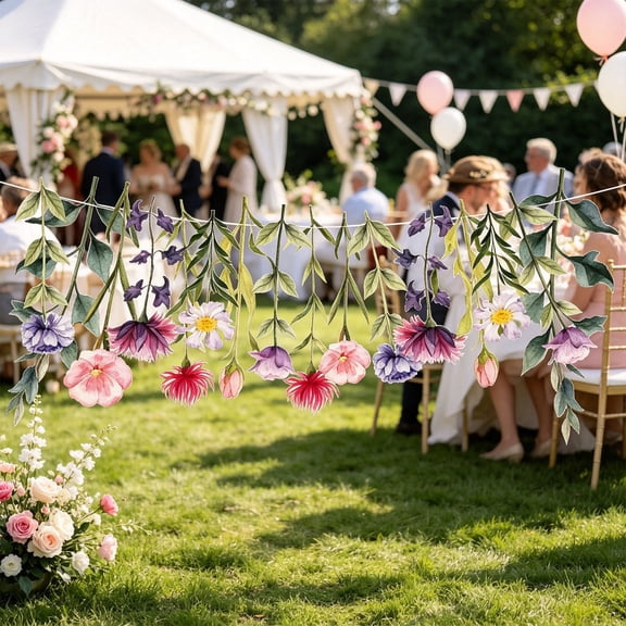 Roiihwy Watercolor Floral Pull Flag 98.4in Garden Party Banner for Spring Wedding or Birthday Decor Multicolor