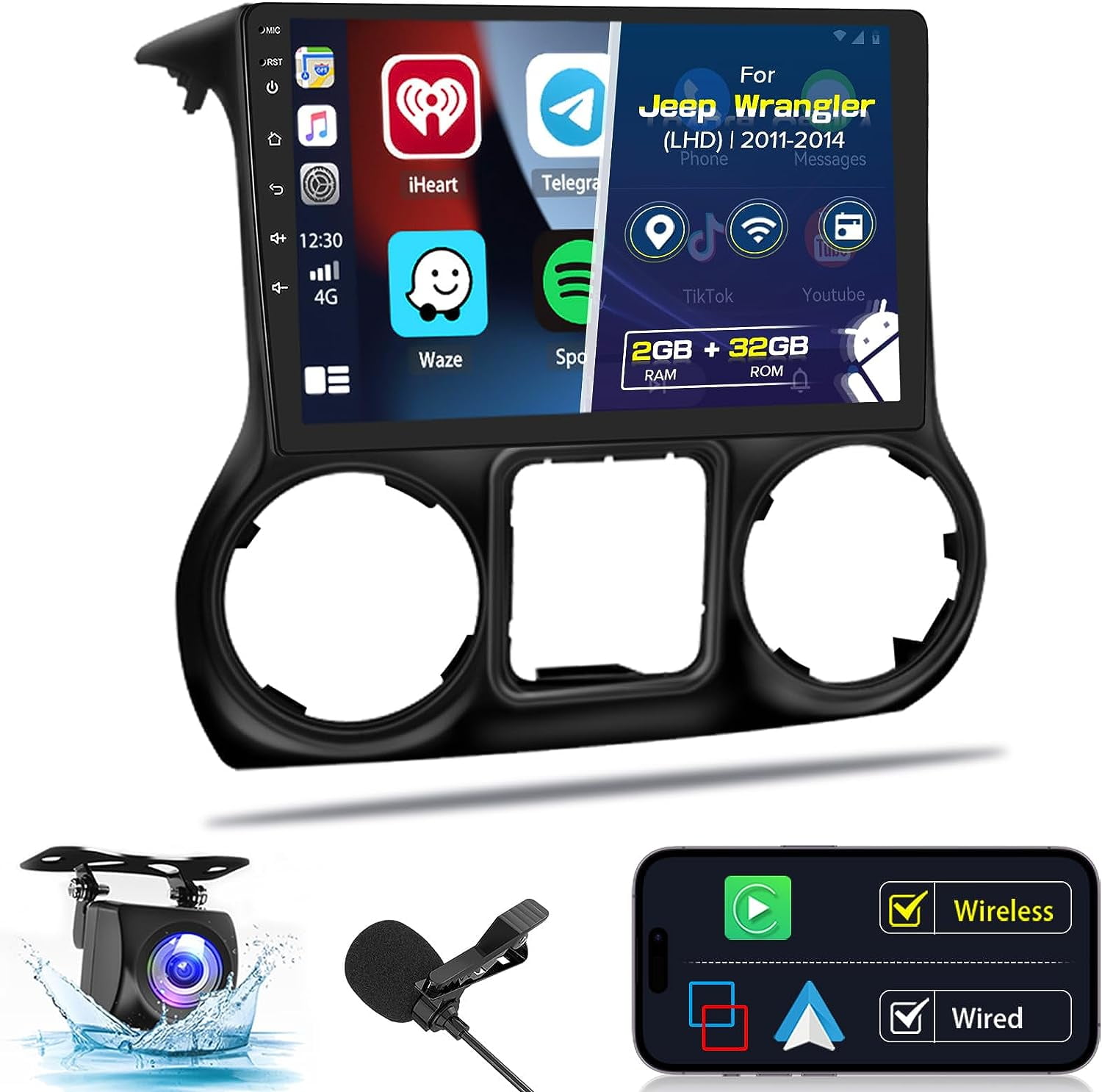 Roinvou 2+32G Android Car Stereo for Jeep Wrangler 20112014, 10.1