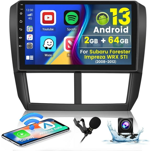 Roinvou [2G+64G] for Subaru Forester Impreza WRX STI 2008 2009 2010 2011 2012 Car Radio with Wireless Carplay/Android Auto, 9 Inch Android 13 IPS Touch Screen Car Stereo, Bluetooth, GPS, WiFi, HiFi