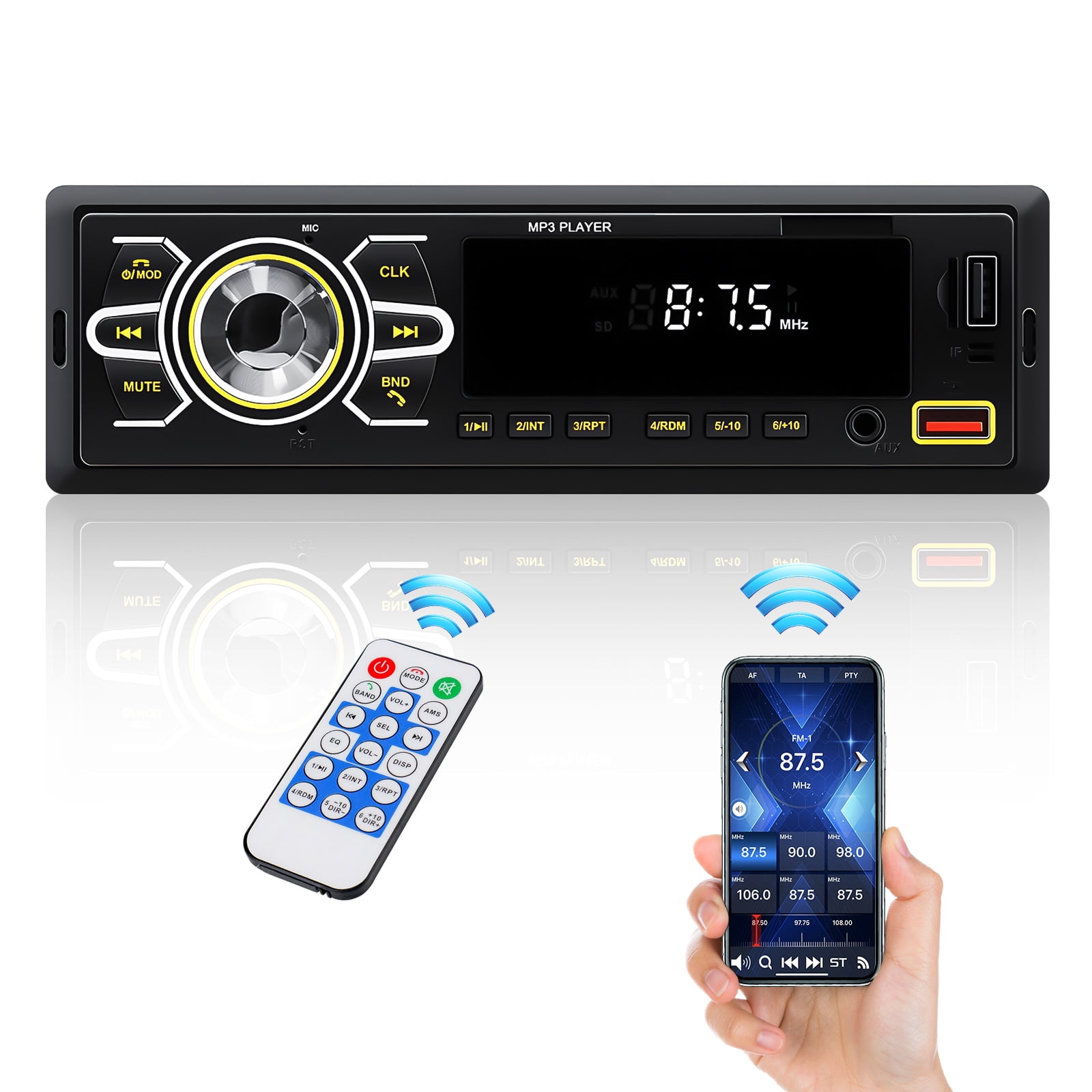 Roinvou Single Din Car Stereo Multimedia Bluetooth Audio and HandsFree Calling, Builtin Mic