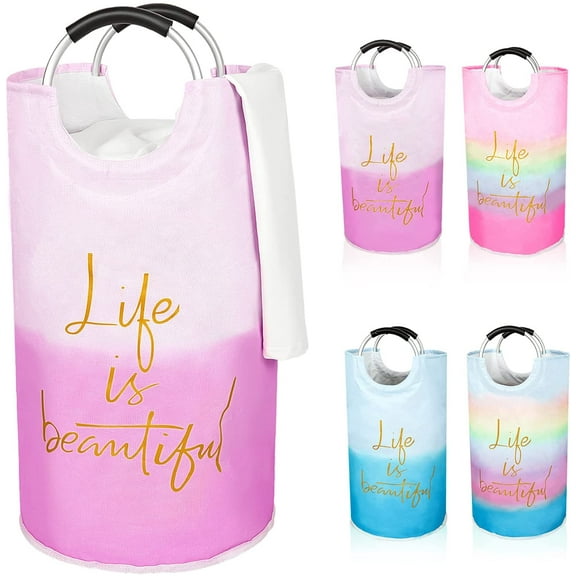 Roiroiko 130L Large Laundry Basket , Collapsible Laundry Bag, Foldable Laundry Hamper, Folding Washing Bin (life pink)