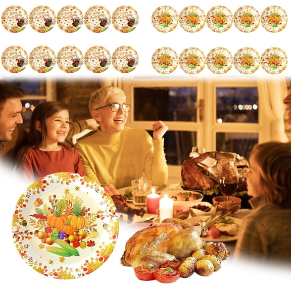 10Pcs Thanksgiving Pumpkin Turkeys Paper Plates Disposable Dinner Plates and Dessert Plates Dinnerware Set for 10 Guests Happy Thanksgiving Autumn Fall Party Supplies, 9X9 Inch