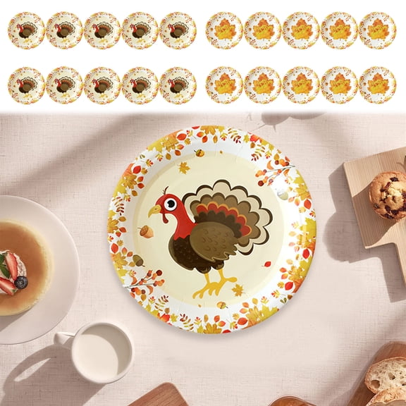 10Pcs Thanksgiving Turkeys Paper Plates Disposable Dinner Plates and Dessert Plates Dinnerware Set for 10 Guests Happy Thanksgiving Autumn Fall Party Supplies, 7.08X7.08 Inch