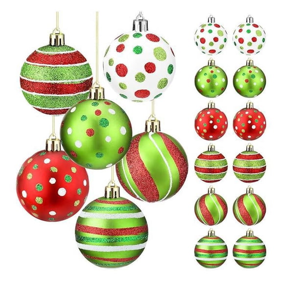 12 Pcs Christmas Tree Ornaments 2.4'' Glitter Red Green White Hanging Ball Large Plastic Elf Balls Swirl Candy Cane Peppermint Big Christmas Pendants Baubles for Holidays Xmas Tree Decoration