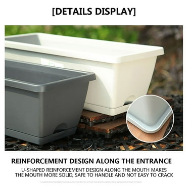 Rojia 14 Inch Plastic Rectangular Window Planter Box, Window Vegetable Planter Box with Trays, Rectangular Flower Pots for Windowsill, Garden, Balcony, Patio, Black