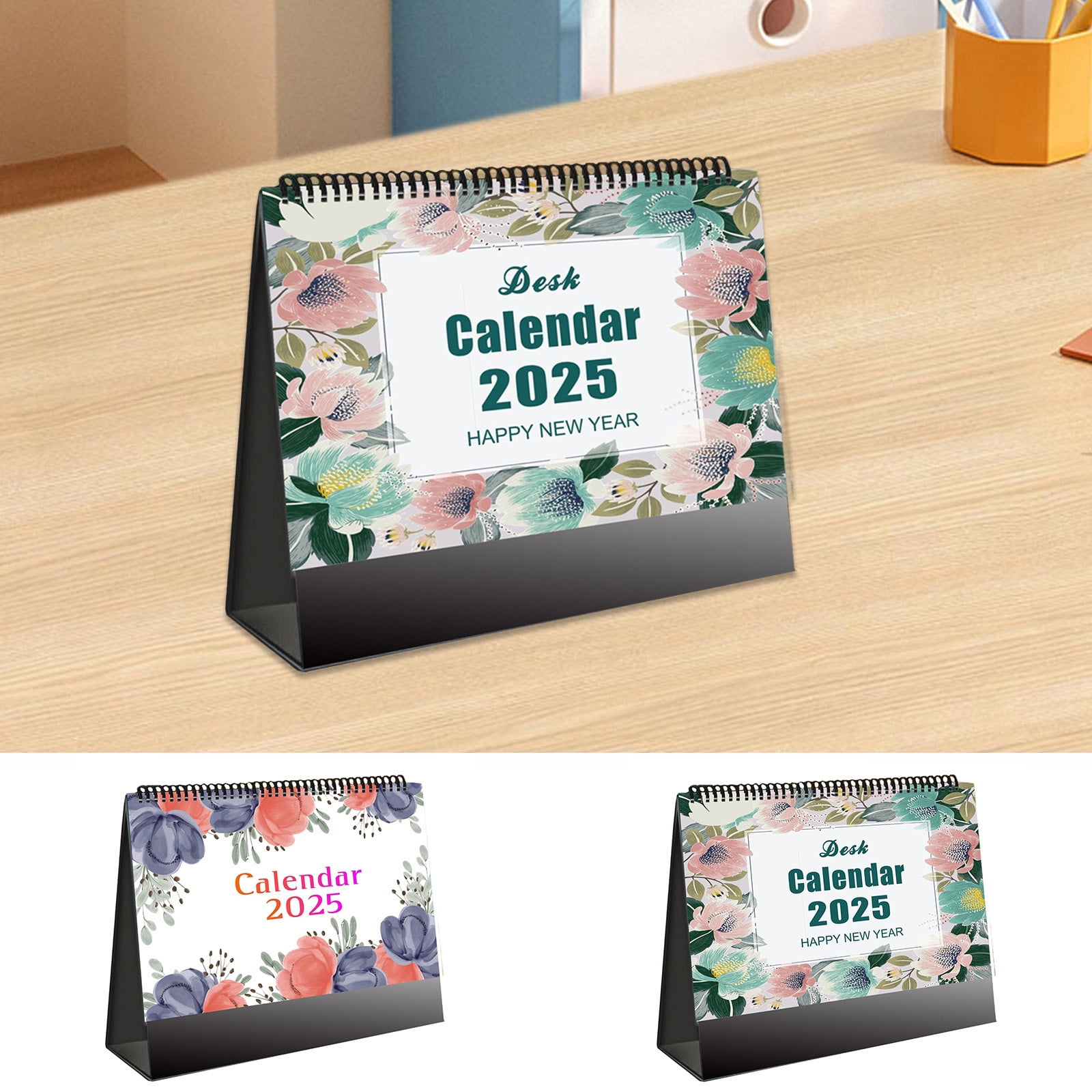 Rojia 2025 Standing Desktop Calendar, Flower Desk Calendar Double