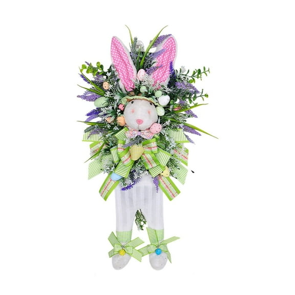23.6 Inch Easter Bunny Wreath Decorations, Easter Spring Wreath Front Door Home Decor, Rabbit Flower Garland Home Window Farmhouse Decorations