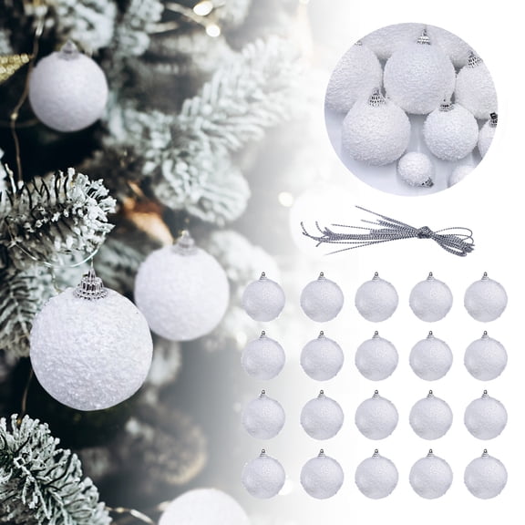 24 Pcs Mini Christmas Balls Ornaments Small Hanging White Snowballs Snowy Bauble Ornaments Xmas Tree Decoration (2 Inch)