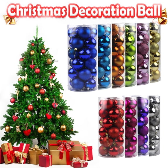 24Pcs Christmas Balls Assorted Pack, 2.36" Thickened Shatterproof Sphere Electroplated Xmas Tree Hanging Ball Pendants Rose Red Xmas Balls