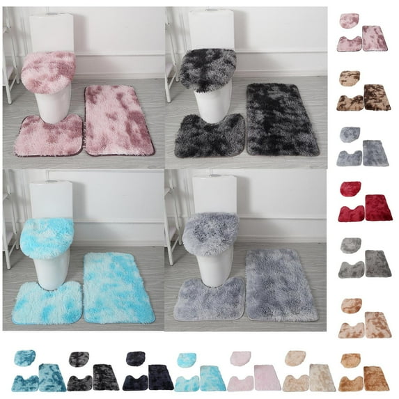 3 Pcs Tie Dyed Bath Rugs Set, Bath Rug + U Shape Mat + Toilet Seat Cover, Super Soft Microfiber Water Absorbent and Non-Slip Bathroom Rugs with Rubber Backing, Machine Washable