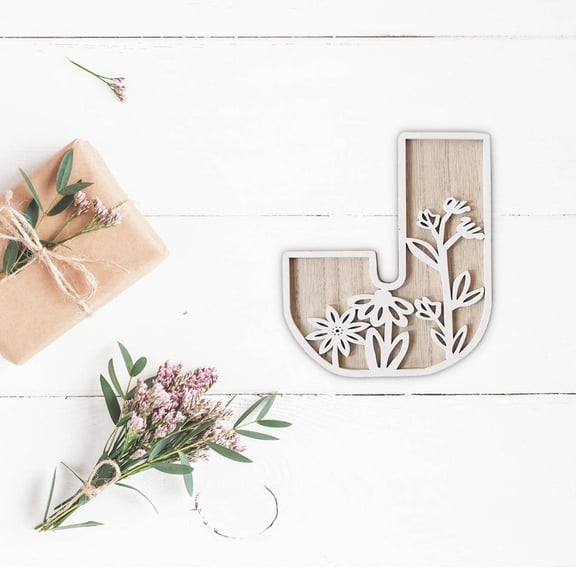 5 Inch Floral Carved Wooden Letter Decor,A-Z Monogram Alphabet Sign,Wall Art for Wedding, Kitchen, Nursery & Home Decor, Freestanding Hanging Wood Sign