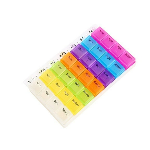 7 Days Pills Organizer Tablet Box Weekly Medication Case Daily AM Morning Noon PM Night Backup Container Compartments Detachable Dispenser