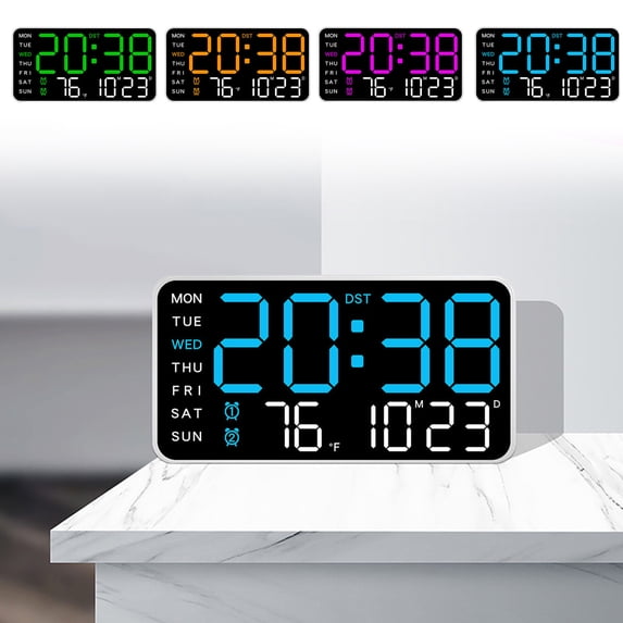 8.5" Large Display Digital Wall Clock, Digital Alarm Clock, with Date, Temperature, Auto DST, Modern Decor Design for Desk, Wall, Room, Bedroom, Gift, Yougster and Elderly