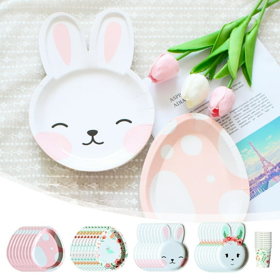 8 Pcs Easter Bunny Party Plates, Easter Oval and Bunny Shaped Plates, Bunny Dinner Paper Plates Easter Bunny Party Supplies