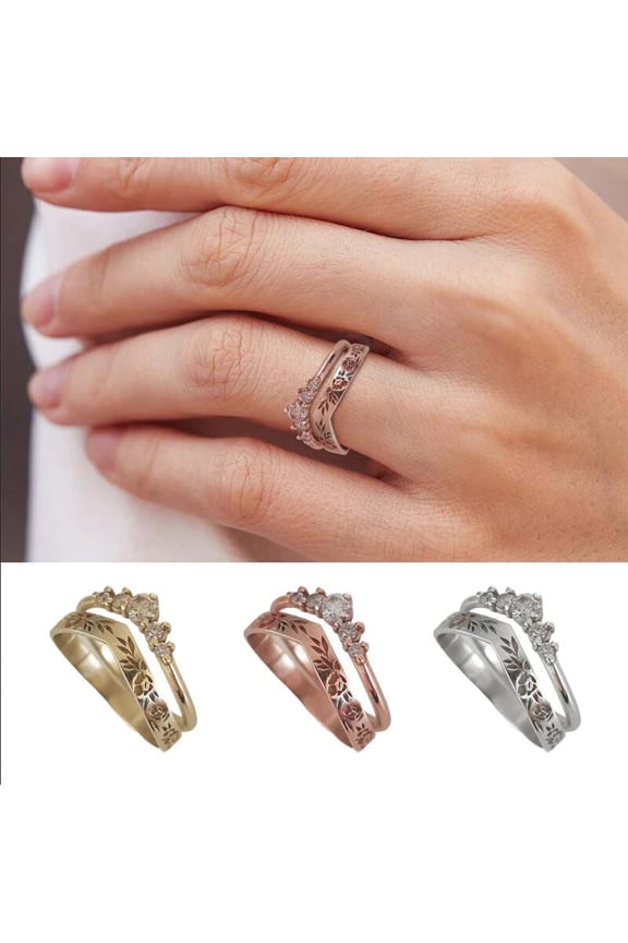 Alloy Ring for Women, Vintage Style Diamond Crystal V-Shaped Crown Wreath Flower Design, for Girlfriend Woman Companion Couple Valentine's Day Decoration