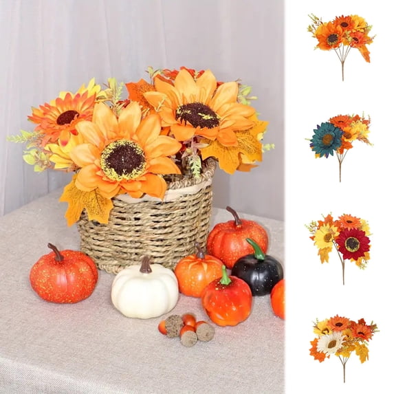 Artificial Fall Flowers, Orange Fall Floral Stems 17 Inch Forsythia Picks with Sunflower and Daisy for Autumn Home Decorations