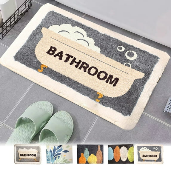 Rojia Bath Mat Rugs, Super Absorbent Floor Mat, Water Absorption and Quick Drying, Non Slip Carpet for Bathroom Entrance Door, Soft Comfortable, Shower Rug with Rubber Backing