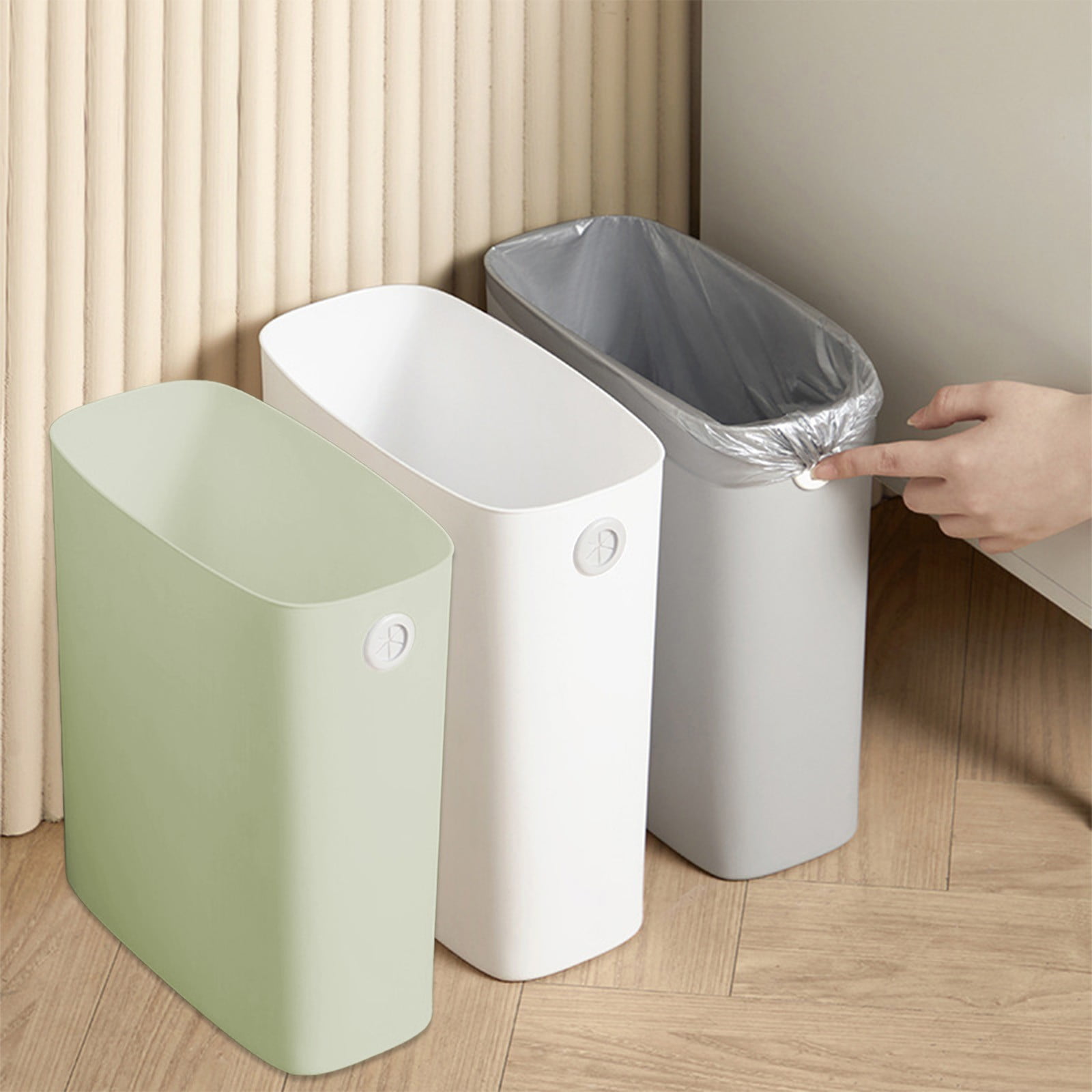 Rojia Bathroom Trash Can, Slim Shape Plastic Rectangular Garbage Can