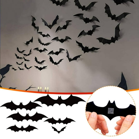 12Pcs Bats Stickers Halloween Decoration,Halloween Bats Wall Decor Party,3D Bat Wall Decor for Halloween Decorations Indoor Outdoor,Black Sticky Bats Home,Bat Stickers for Window