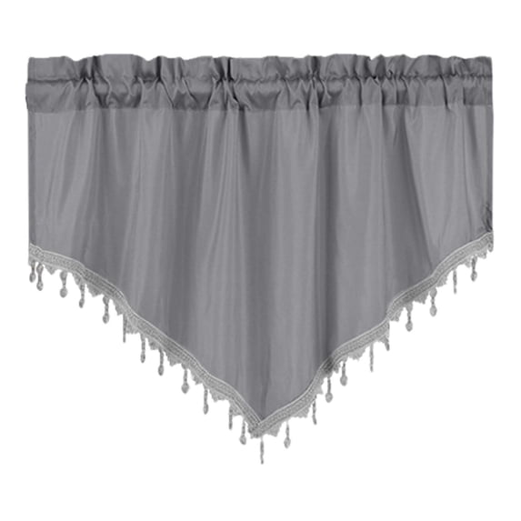Beaded Triangle Sheer Valance Curtains for Living Room, Rod Pocket Farm Window Valance, Bead Trim Tassel Voile Sheer Curtain Valance for Bedroom Bathroom Cafe