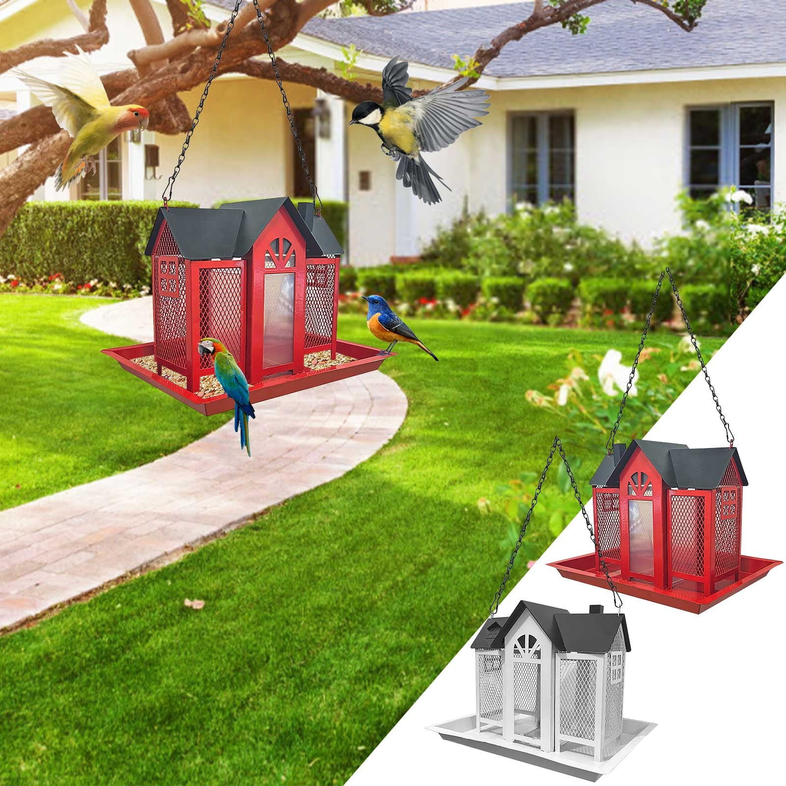 Bird Feeder for Outdoors Squirrel Proof, Hanging Bird House, Wild Bird Feeders for Outside, Large Metal Bird Feeder, Great for Attracting Birds Humming
