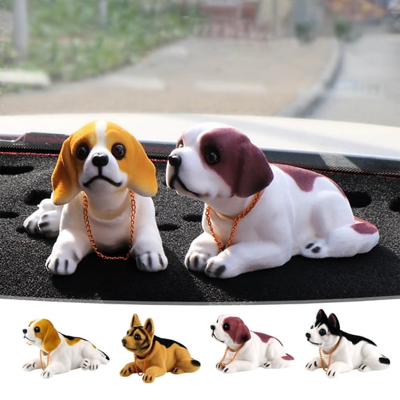 Bobblehead Dolls Shaking Head Dog with Necklace Desktop Ornament for Home Shop Car Dashboard Decor Gift