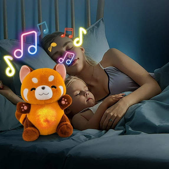 Breathing Stuffed Raccoon Animals Calming Soothers for Sleep, LED Heartbeat Plush for Anxiety with Music Lights and Rhythmic Breathing Motion Anxiety Relief Portable Sound Machine