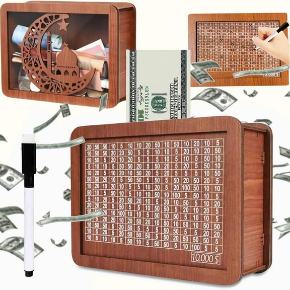 Cash Vault Wooden Savings Box, Cash Saver Box, Money Saving Box with Countdown, Cash Saving Challenge Box, Wooden Cash Saver Money Box, Saving Box for Adults