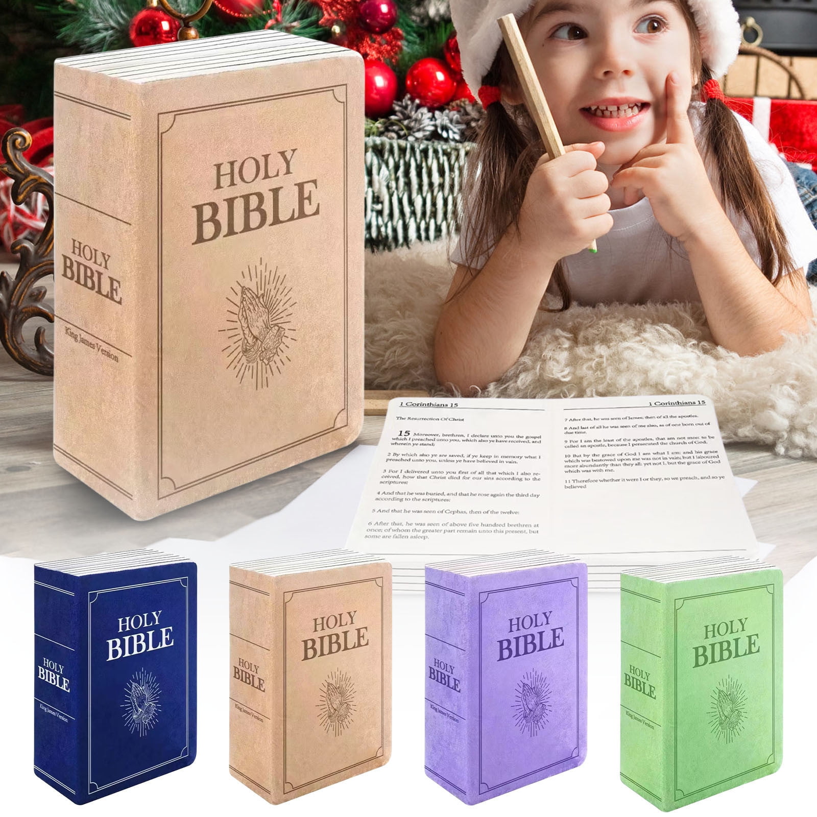 Children's Plush Toy Throw Pillows, Christmas holiday Bible Book Pillow that Opens, Home Living Room Decorative Pillow, Kids Pillow, for Bedroom Sofa Cushion Chair Couch Bed, 13"x8.8"x4"