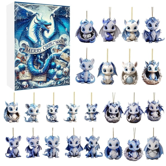 Christmas Calendar Countdown 24 Days Cute Dragon Baby Acrylic Pendant Gift Box