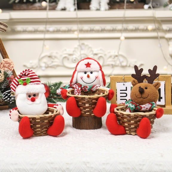 Christmas Candy Storage Basket Santa Claus Reindeer Snowman Candy Basket Xmas Decoration Candy Bowl Dish Christmas Sugar Container for Kid Holiday Table Desk Decor Gift