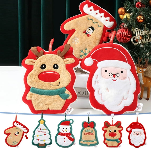 Christmas Decoration Clearance, Christmas Hand Towel Cute Santa Tree Bell Glove Snowman Deer Ultra Soft Thick Coral Fleece with Hanging Loop, Super Quick Drying