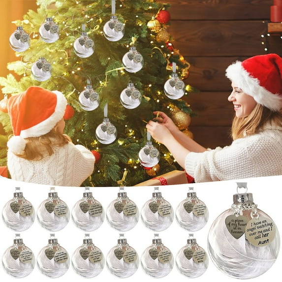 Christmas Decoration Clearance, Christmas Hanging Ornaments Angel Feathers Ball A Piece Of My Heart Is In Heavens Memorial for Xmas Tree Indoor Home Decor 3.15inch