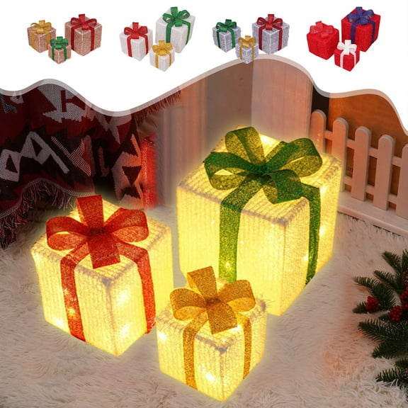 Christmas Decoration Clearance, Christmas Lighted Boxes with Remote Control Set of 3 LED Up Decor Outdoor Up Christmas Boxes Present Decorations Outdoor Yard