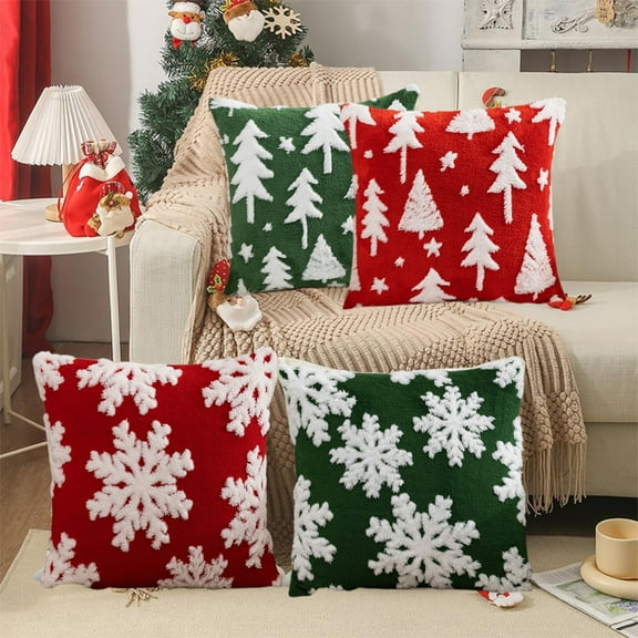 Christmas Decorative Pillow Covers 18x18, Soft White Xmas Tree Snowflakes Throw Pillow Cover for Holiday, Square Pillow Cases Decor for Sofa Couch Cushion Living Room