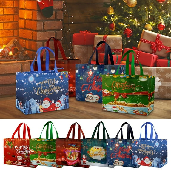 Christmas Gift Bags with Handles, Large Non-Woven Tote Bags for Wrapping Xmas Party Favors, 12.6" x 9.8" x 6.7"