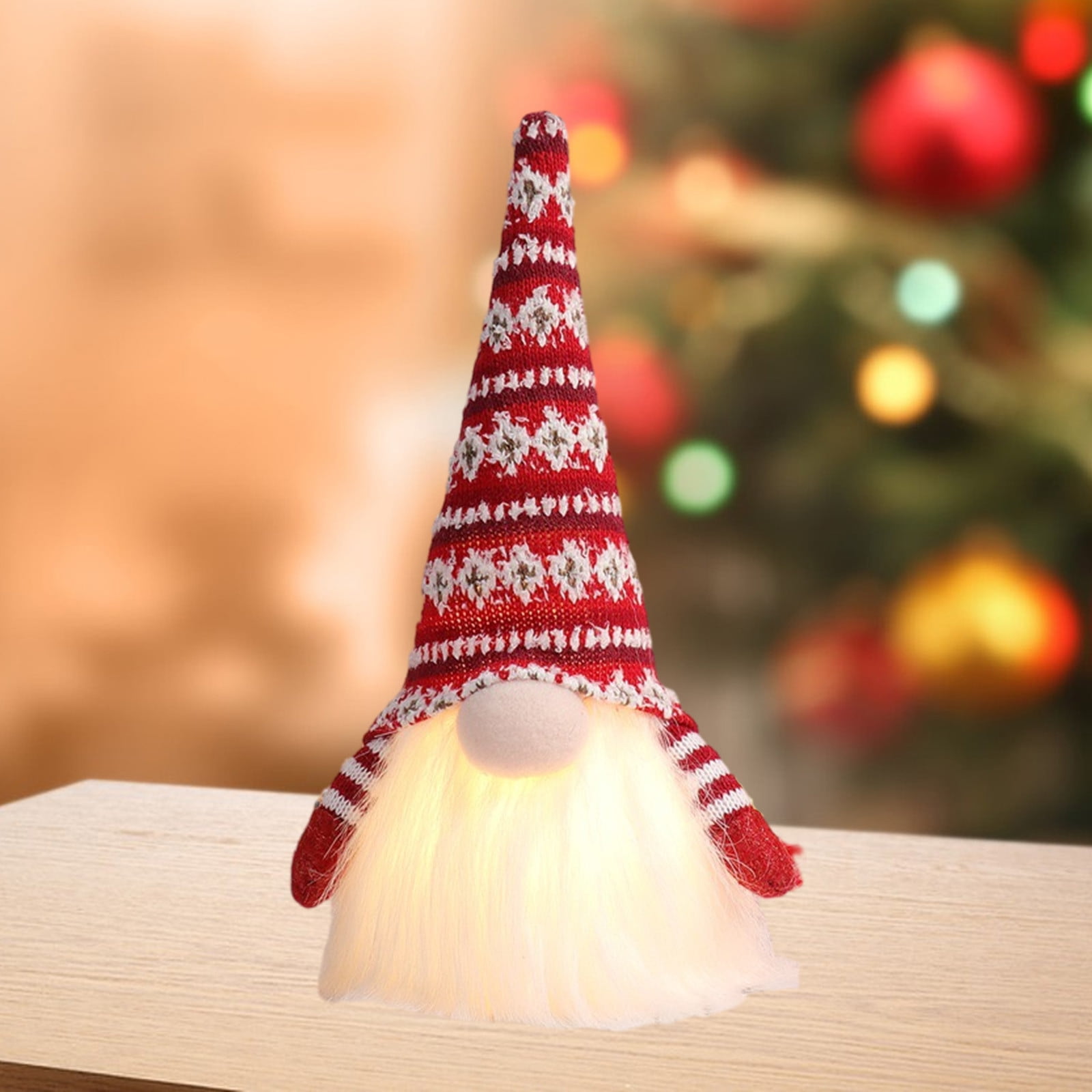 Christmas Lights Gnome with Xmas Song Decorations, 2024 Xmas Ornaments Gift, Scandinavian Doll Figurine, Swedish Tomte Santa Handmade, Holiday Party Crafts, 10 inch, Red