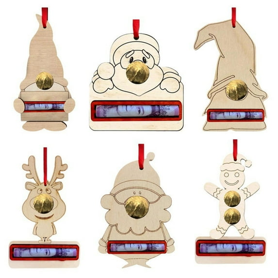 Rojia Christmas Money Holder Decoration, Funny Money Holder Gift Christmas Tree Pendant Ornaments Hanging Accessories, Christmas Wooden Money Clip Gifts for Family Friend