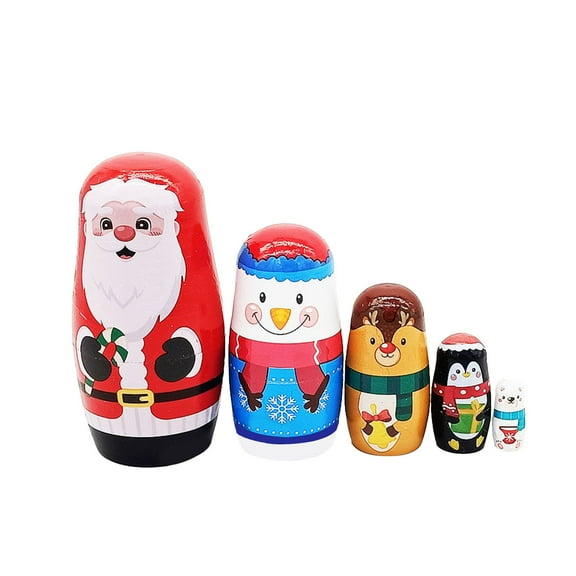 Christmas Nesting Dolls, Wooden Russian Dolls Handmade Stacking Dolls Cute Matryoshka Dolls Holiday Santa Snowman Nesting Dolls Set Novelty Nested Toys for Christmas Decor Gift