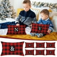 thumbnail image 1 of Christmas Pillow Cover, 12 x 20 Inch Initial Last Name Red Buffalo Plaid Christmas Lumbar Throw Pillows Decorative Pillowcases for Indoor Outdoor Xmas Home Decor for Sofa Bed Car Chair, 1 of 3