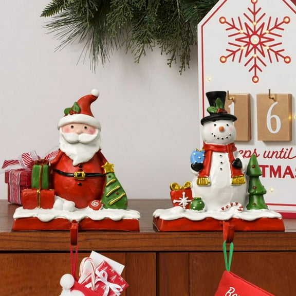 Christmas Stocking Holder for Mantel Resin Reindeer Snowman and Santa Stocking Holder Stand Stocking Hanger Stocking Hooks for Christmas Stock Fireplace Mantel Decor