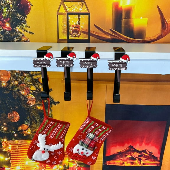 Christmas Stocking Hooks for Mantle, Metal Holders for Hanging Christmas Stockings, Stocking Hangers for Fireplace for Christmas Decorations