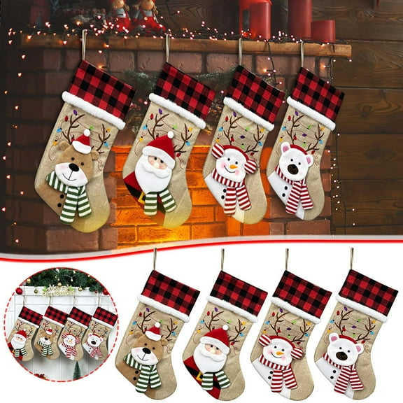 Christmas Stockings Burlap Family Christmas Stockings with Bear Snowman 18鈥?Large Classic Farmhouse Xmas Stocking for Kids, Rustic Fireplace Hanging Ornament Holiday Decoration