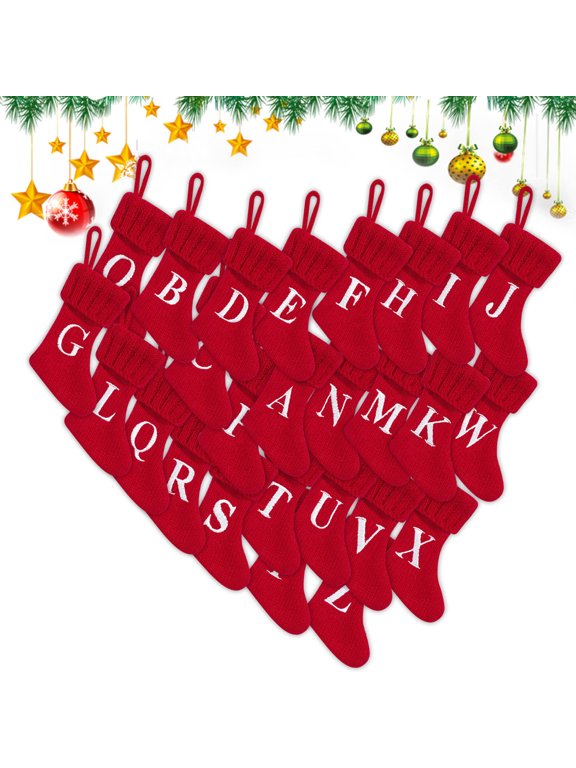 Christmas Stockings with Initials, Personalized Embroidered 26 Monogram Decorative Stockings, Knitted Christmas Stockings Fireplace Xmas Stockings for Kids, Family Holiday Party Decoration