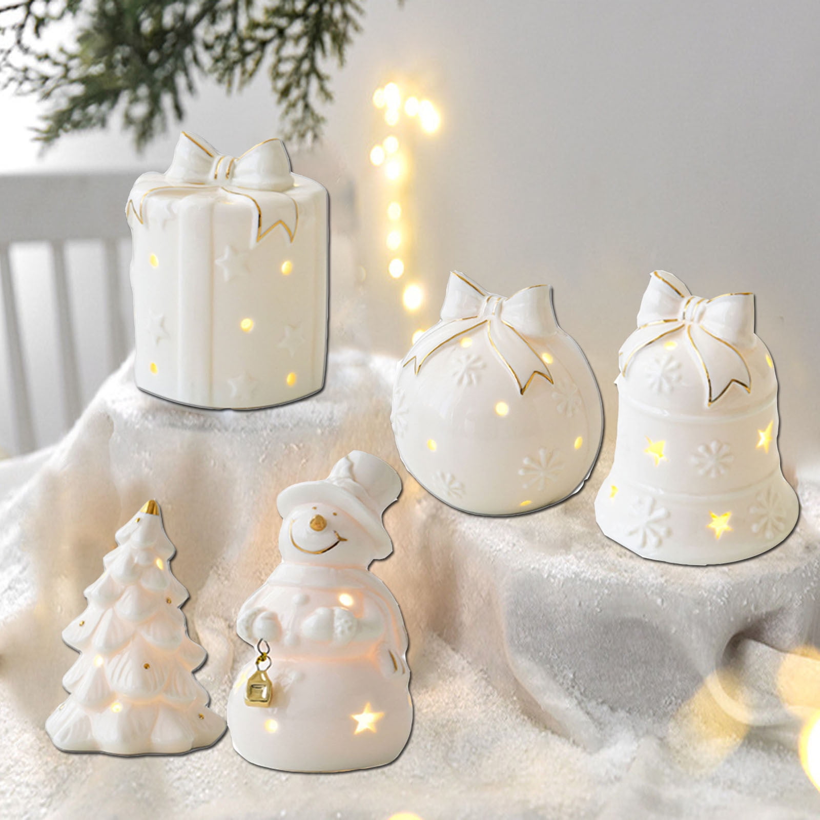 Christmas Tabletop Decor, Lighted Ceramic Christmas Tree Snowman Decor ...